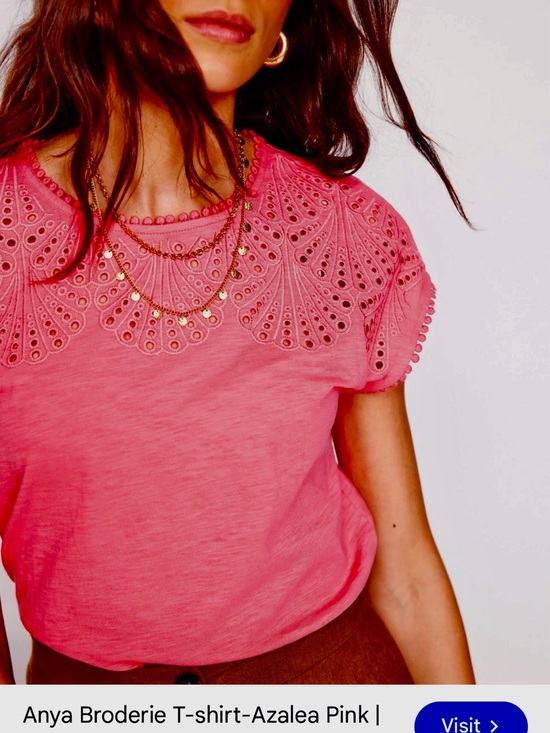 Boden Tops - Boden Anya Broderie Azalea Pink Women's Broderie T-Shirt Sz 4